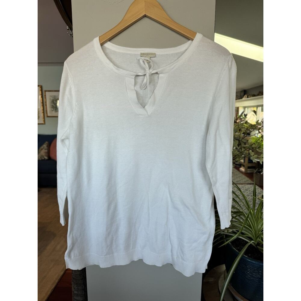 Talbots‎ white sweater medium W Keyhole Neckline Old Money Timeless